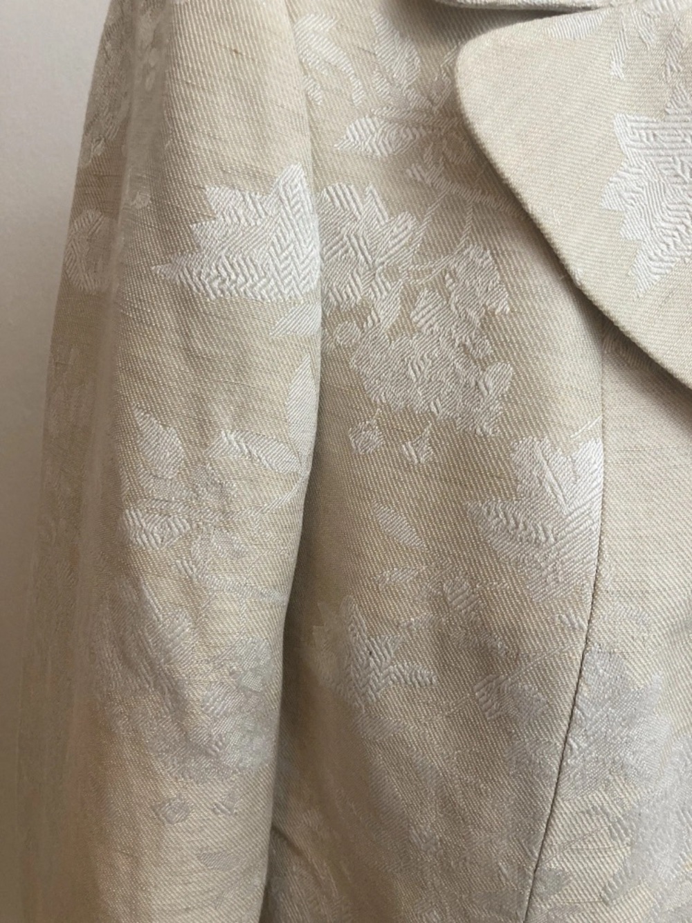 7-4 Le Suit Skirt Suit Beige Linen Blend 12p 12 Petite Brocade - Picture 3 of 5